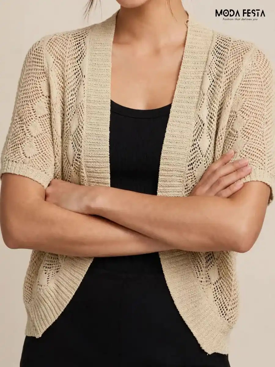 ModaFesta -Black Sheer Tie-Front Shrug
